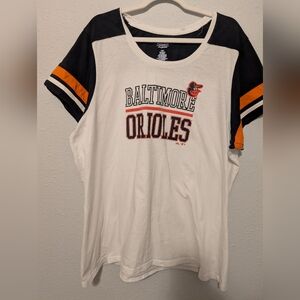 Baltimore Orioles Majestic White T-Shirt with Black and Red Logo